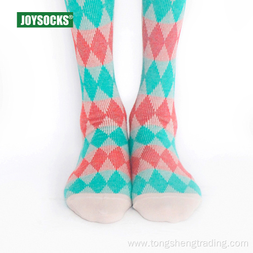 Knee high diamond pattern colorful festive girl's socks